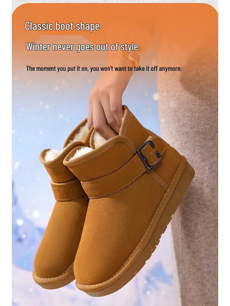 Schnalle Echtleder Schneestiefel - Herren- & Damen Winter Plüschgefüttert, Rutschfest, Verdickte Slipper Baumwollschuhe.