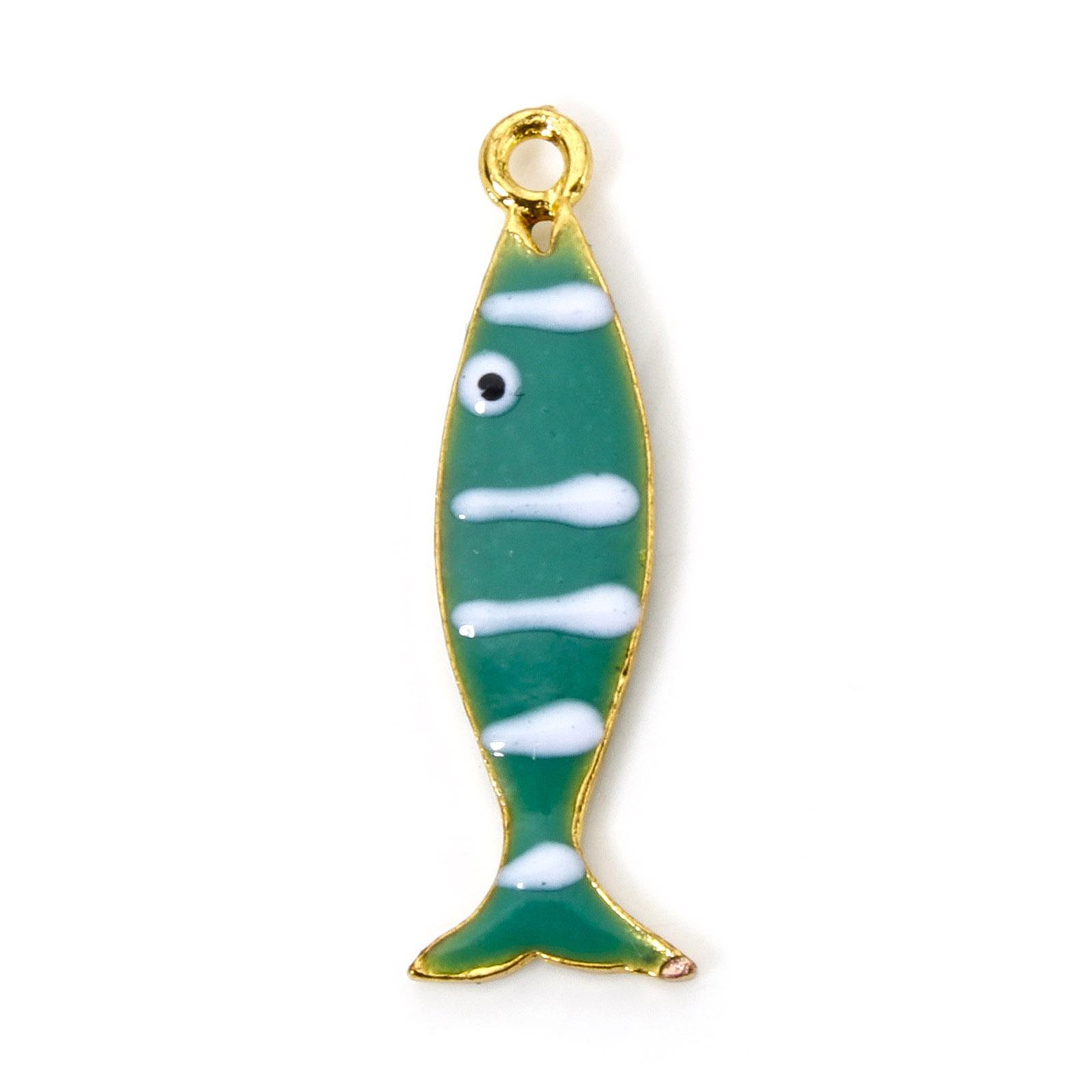 

5 Piece Zinc Based Alloy Double Sided Enamelled Fish Animal Sequins Charms Gold Plated Animal Pendants For DIY Jewelry Making
