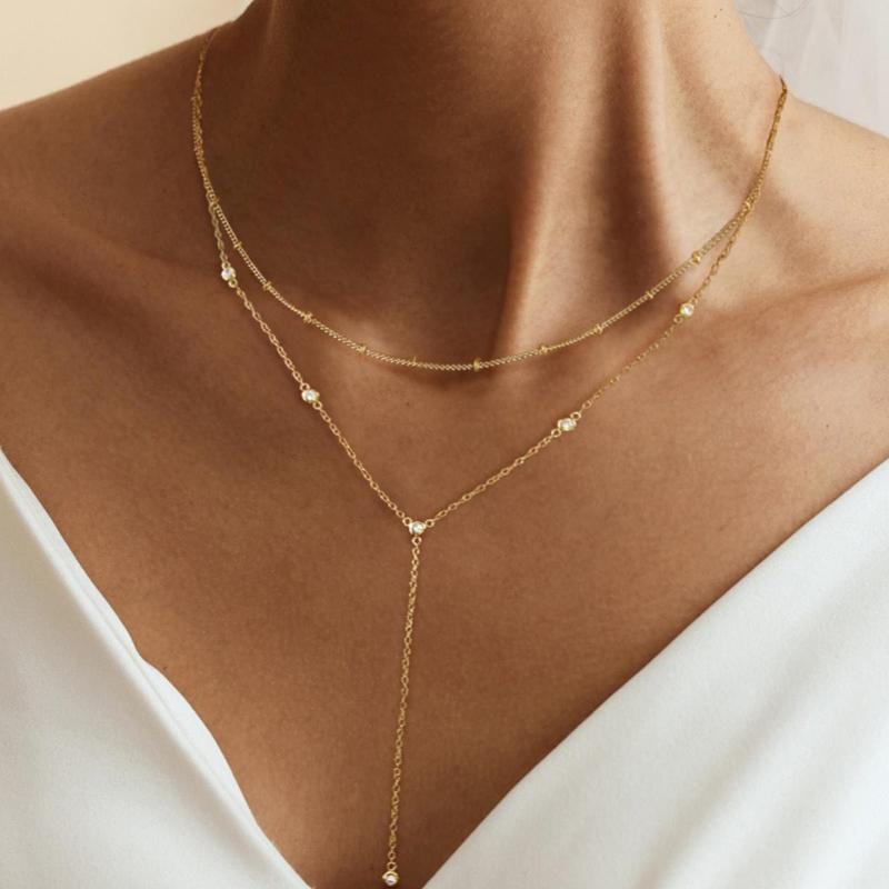 Imitation Pearl Long Tassel Pendant Necklace for Women Simple Metal Thin Chain Design Sense Clavicle Chain Jewelry Gift