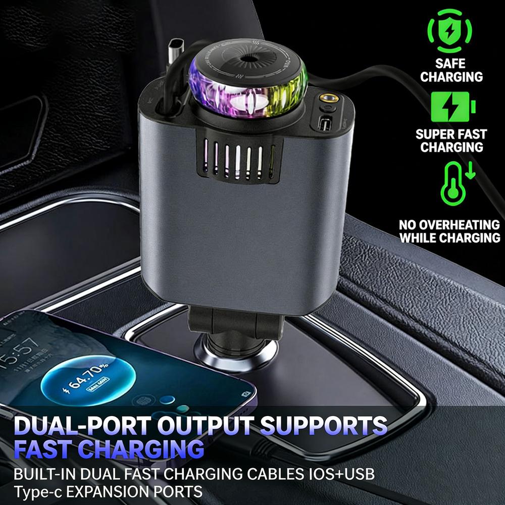 3-IN-1 120W PD Autolader, Type C Snellader Auto Aroma Diffuser Sfeerverlichting Auto Interieur LED Verlichting
