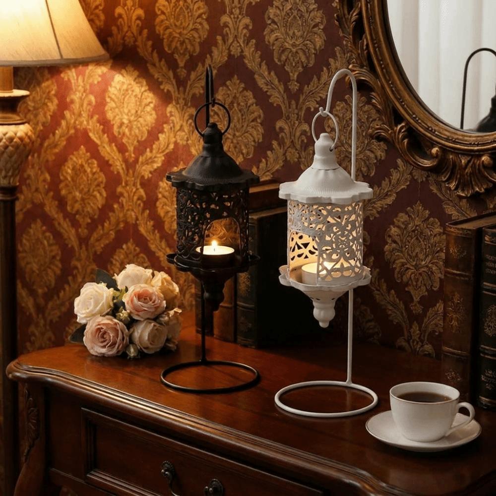 Iron Candle Stand Vintage Candle Holder Tabletop Ornament Hollow Metal Candlestick Living Room