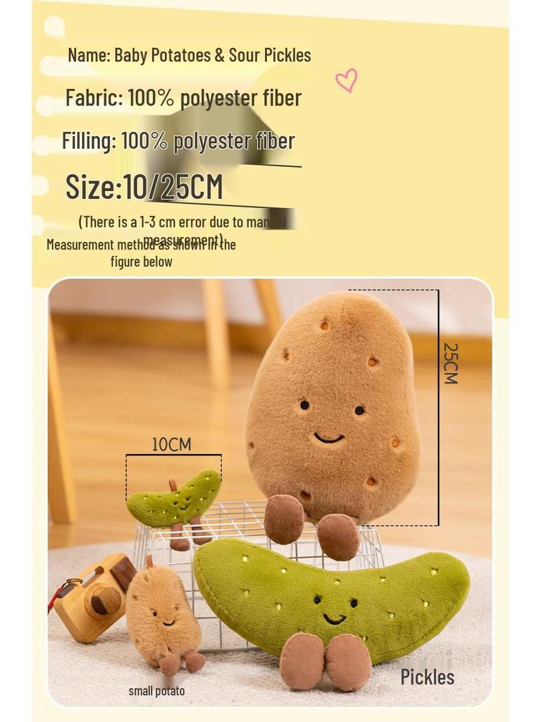 Quirky Potato & Cucumber Plush Toy - Small Size Claw Machine Doll & Photo Prop