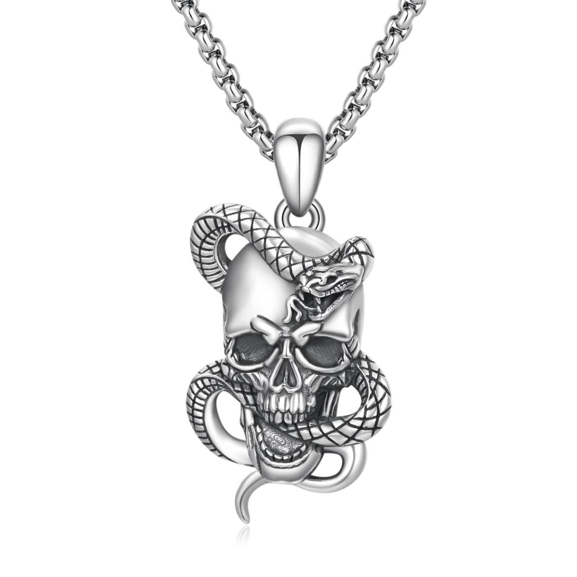 New Retro Skull and Snake Necklace Chain Gothic Punk Halloween Ornament Pendant 60CM