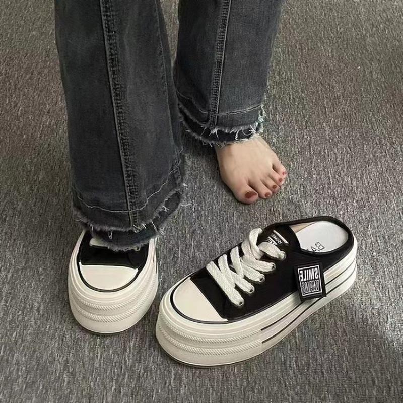 Summer New Thick Slippers Fashion Casual Women Canvas Bottom Heightening Sandals Female Indoor Baotou Low Sneakers