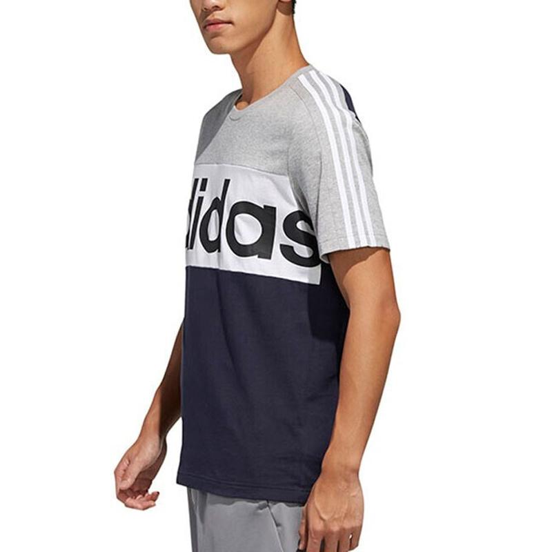 Adidas Essential Colorblock Print Sports Crew Neck T-Shirt Men Tops Grey Blue FL0292