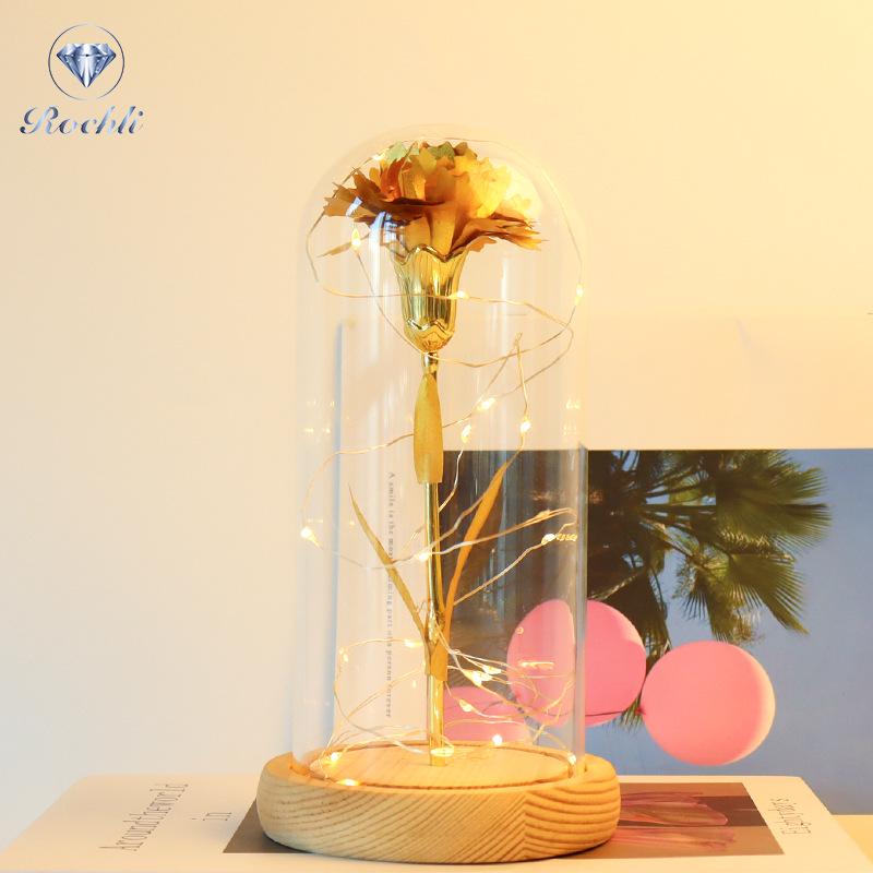 Gold Foil Rose Eternal Flower Glass Cover Gift for Valentine's Day, Christmas, New Year
