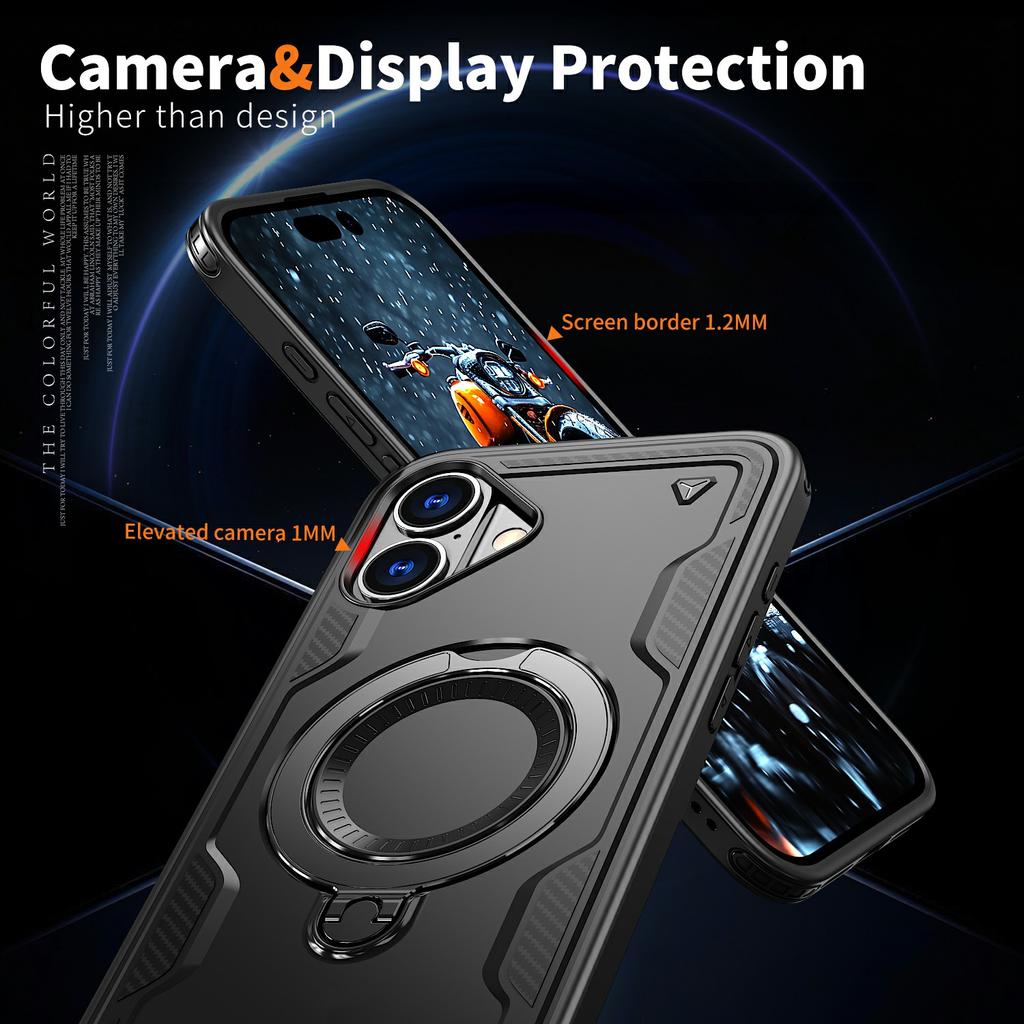 For iPhone 16 Case Compatible with MagSafe Military Protection PC+TPU Kickstand Phone Cover