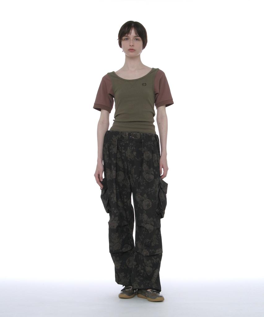 PARTIMENTO WOMEN Scoop Neck Bat Sleeve Top_Khaki Green