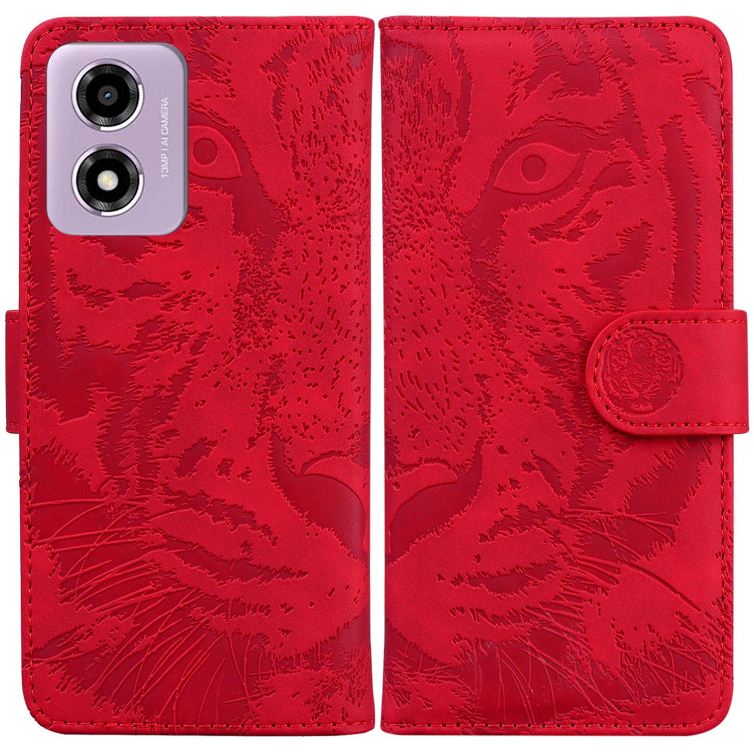

For Motorola Moto G04s 4G/E14 4G Case Tiger Imprint Leather Shockproof Wallet Phone Cover Red
