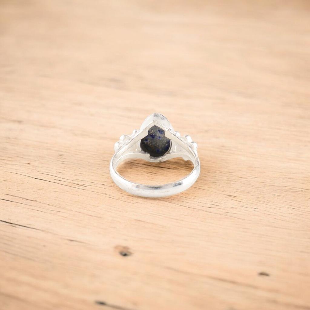 Natural Lapis Lazuli Gemstone 925 Stamped Silver Handmade Jewelry Statement Ring RR-59-25