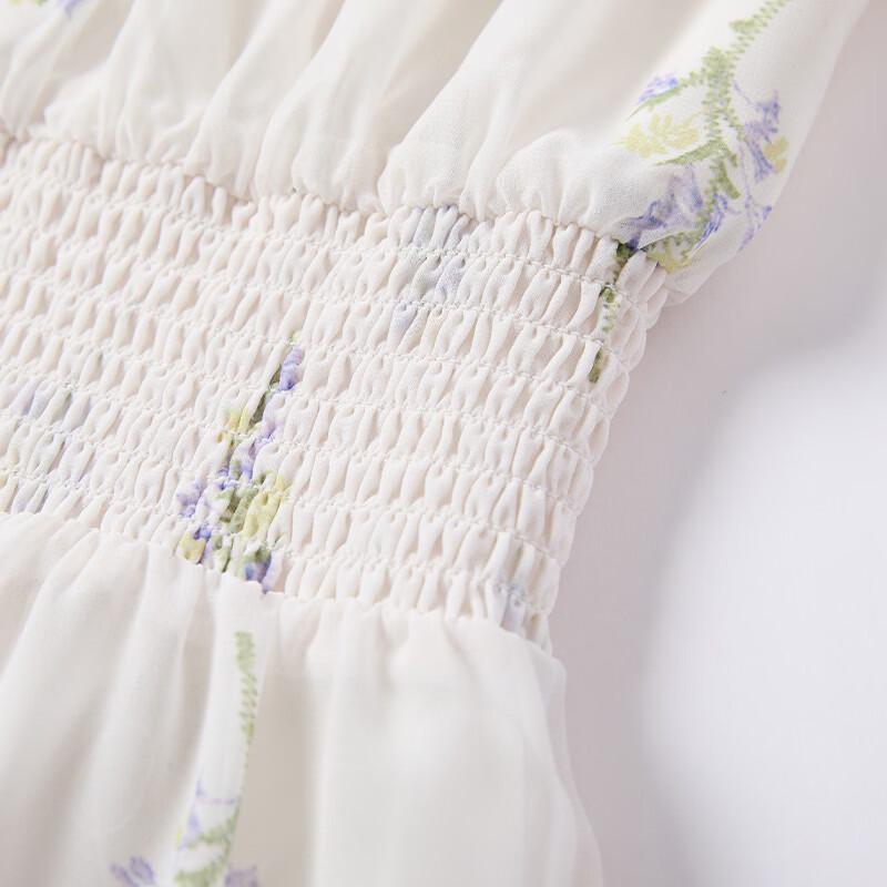 Women's French Floral V-Neck A-Line Midi Dress