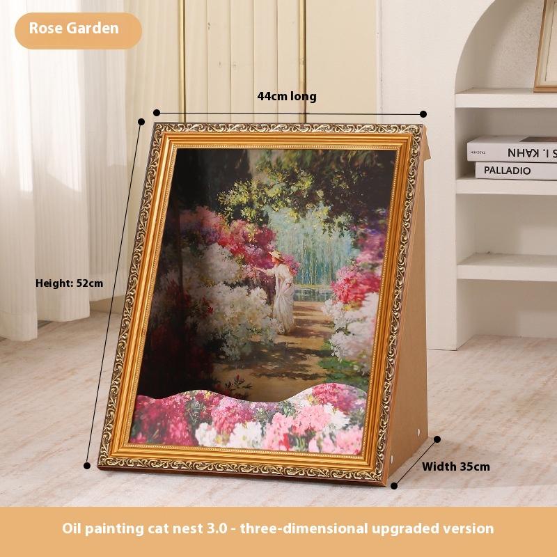 

Iris Oil Painting Cat Bed with Replaceable 3D Frame Cat Scratching Board Creative Pet House Scratcher for Cats