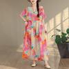 Kurzarm Plus Size Baumwolle Vintage Blumenmuster Neu in Kleidern für Damen lässig locker langes Sommerkleid