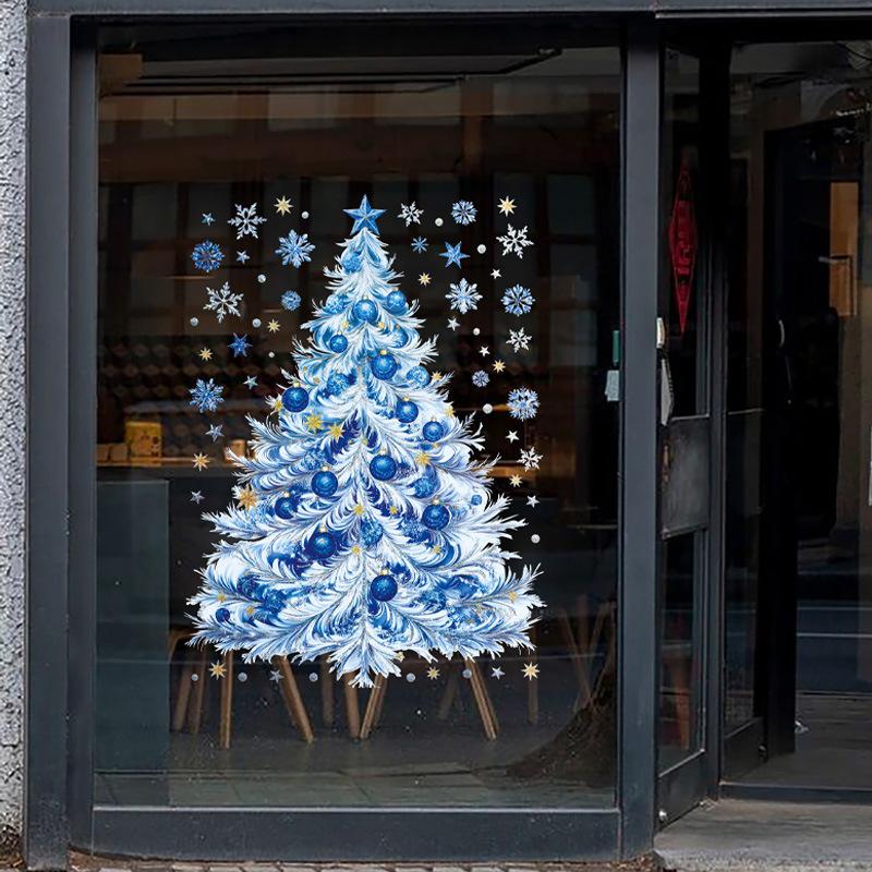 2026 Christmas Window Clings New Year Static Sticker Elk Snowman Window Decoration for Home Festival Gift