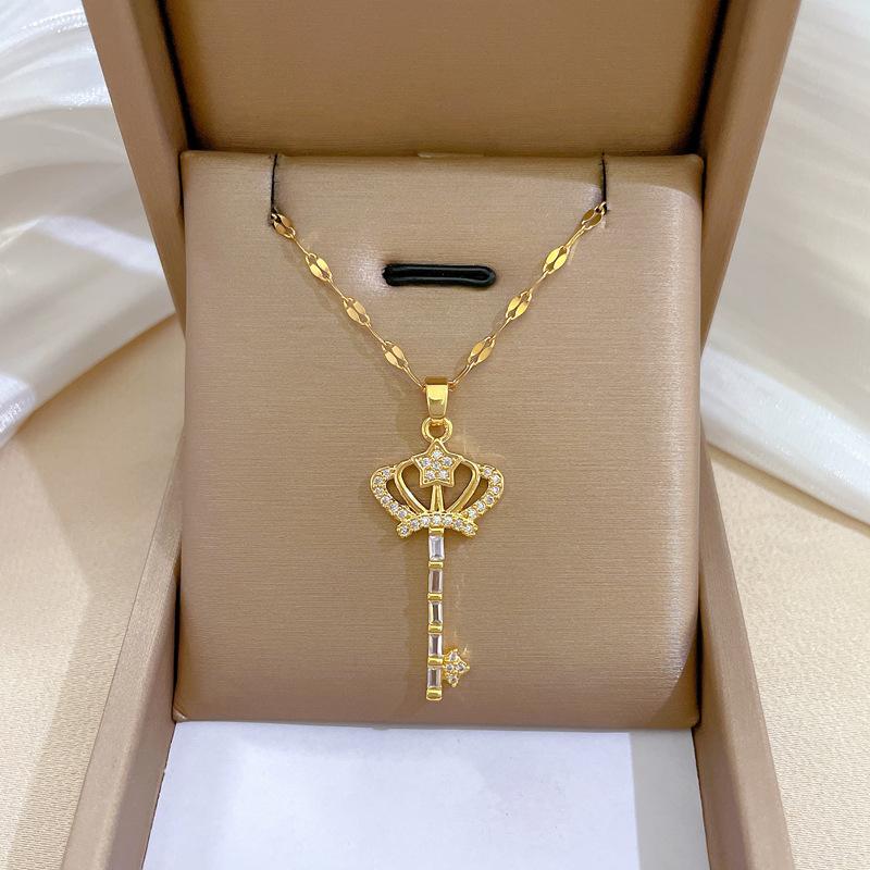Full Diamond Luxury Light Luxury Banquet Wedding Necklace Female Internet Celebrity Versatile Collarbone Chain Titanium Steel Chain