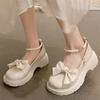 Mary Jane Shoes Women's Spring and Summer New Thick Heel Small Leather Shoes Pearl Bow Girl Single Shoes