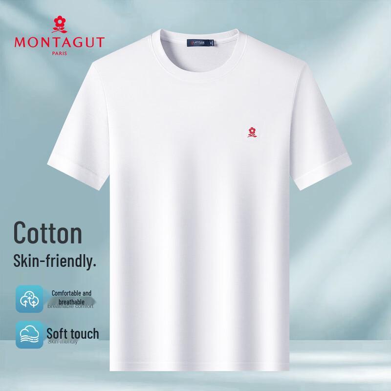 

MONTAGUT Men s Cotton Blend Embroidered Round Neck Short Sleeve T-Shirt 52