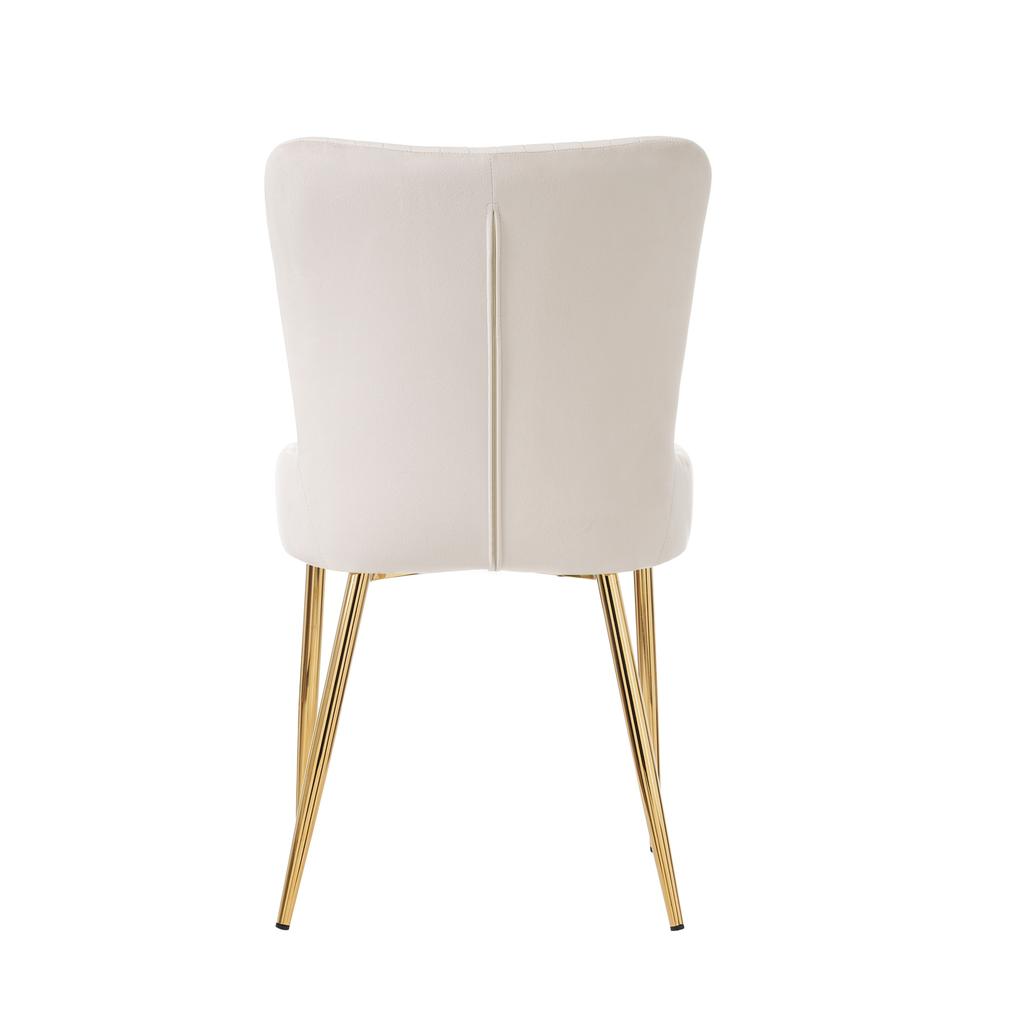 Velvet Dining Chair, Set of 6, Luxurious, Living Room, Bedroom, Lounge Chair with Four Golden Metal Support Legs, Lumbar Support, Beige
