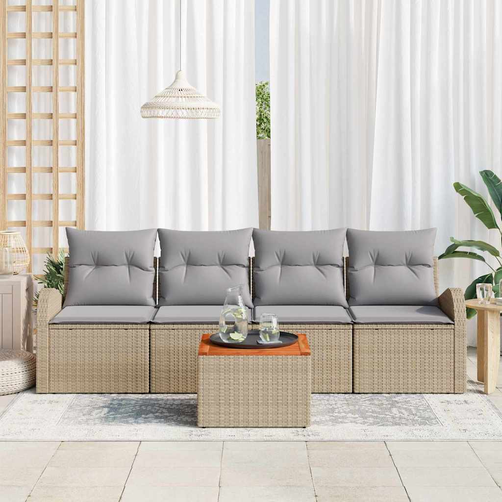 Garden Sofa Set 5 Pcs Beige and Light Grey Poly Rattan