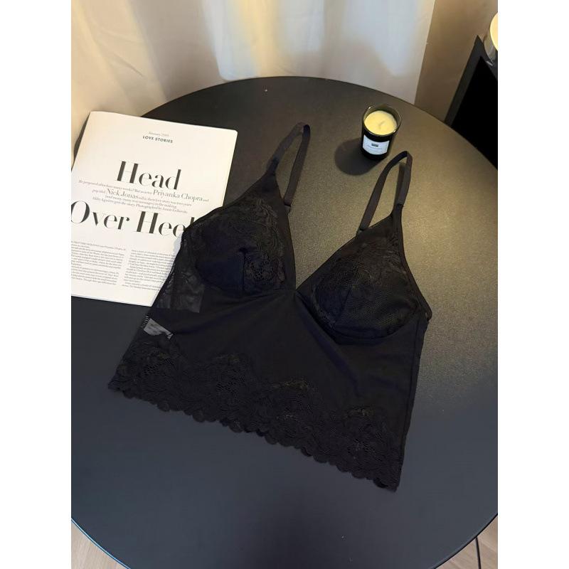 Women French Style Lace Camisole Tank Top Built In Bra No Underwire Slim Fit M