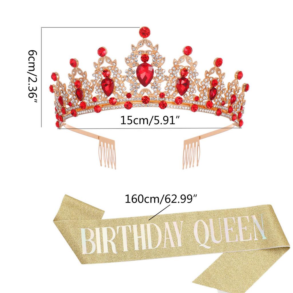 Birthday Crown with Sash for Women Girls Birthday Party Rhinestone Tiara Shoulder Wrap Set Birthday Party Props Supplies