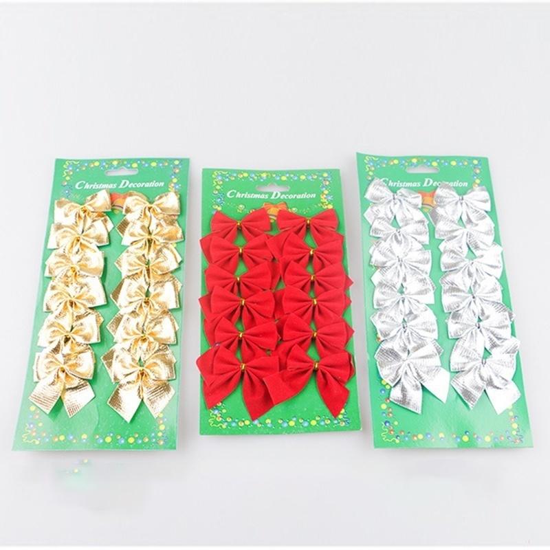 12pcs Bowknot Xmas Tree Ornament Bow Hanging Decoration Christmas Gift DIY Decor Gold Silver Red