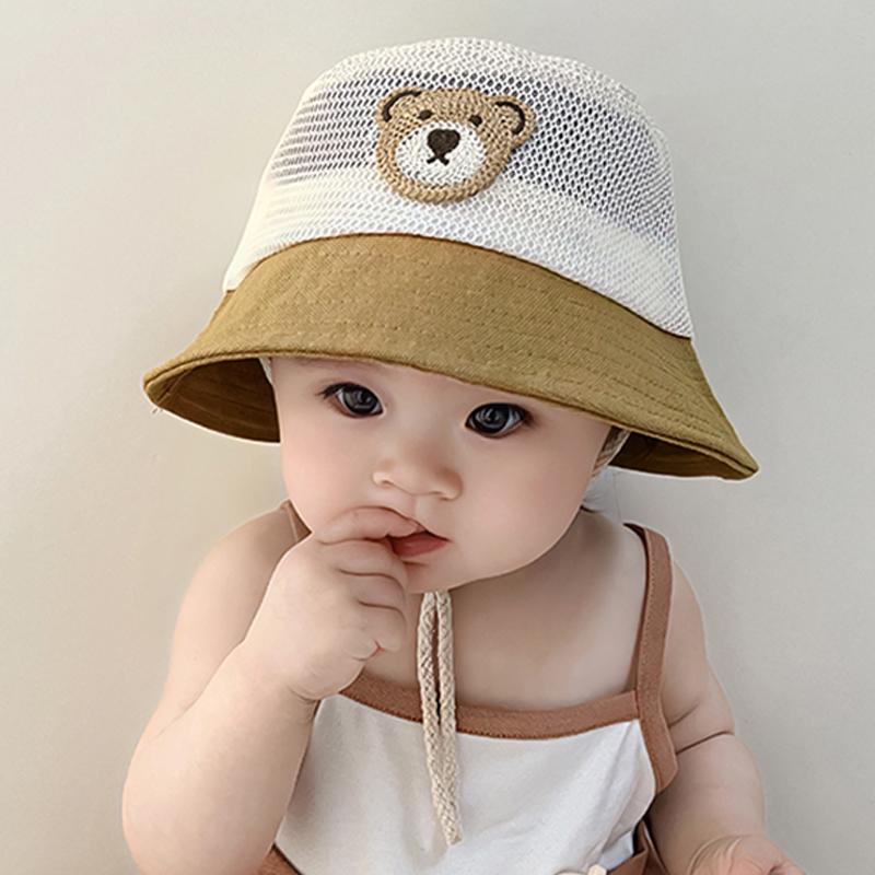 Baby Summer Fisherman Hat Cute Bear Toddler Children Mesh Breathable Sun Hat Outdoor Beach Boys Girls Panama Fisherman Hat