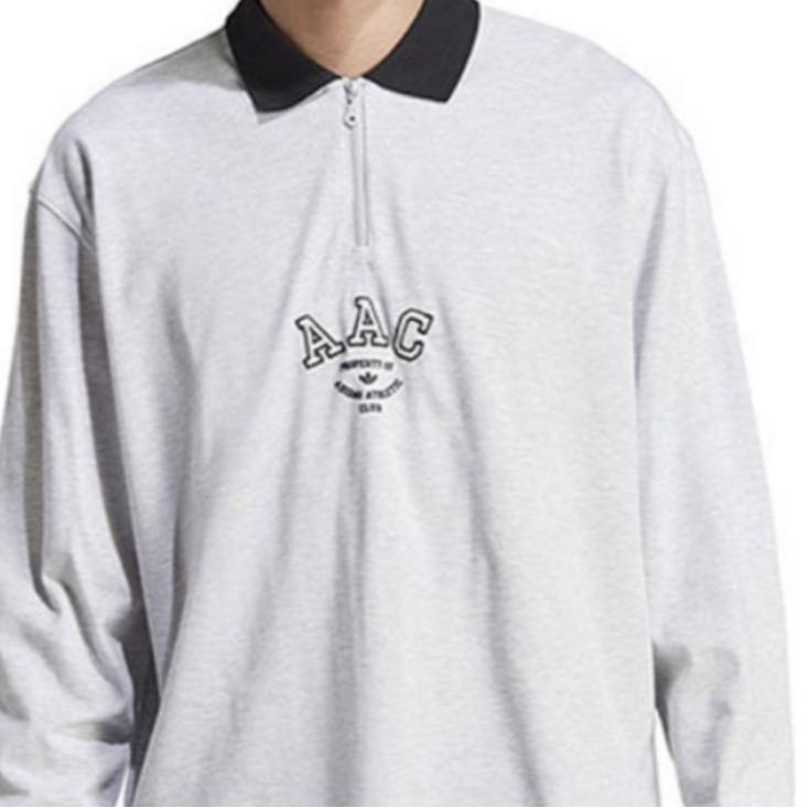 adidas Embroidered Letter Colorblock Loose Long Sleeve Polo Shirt Men Tops Gray IM4585
