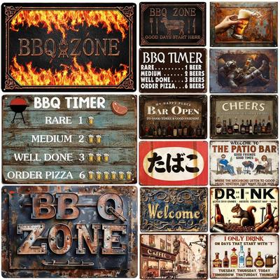 Vintage 3D BBQ ZONE Beer Plakaty Metalowe Tabliczki Płytowe Dekoracyjne Płyty Do Garażu Klubu Jaskini Człowieka Baru Domu Hotelu Kawiarni Dekoracji Ściennej