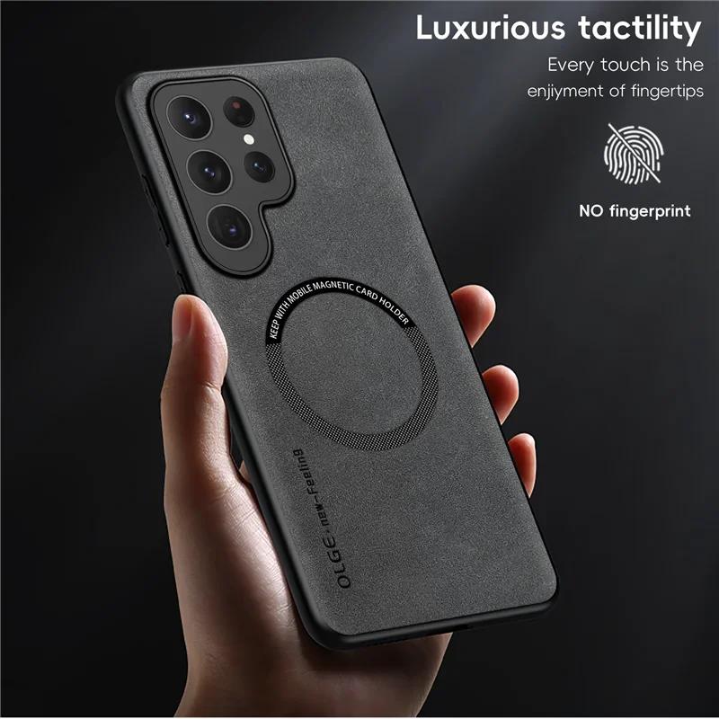 Magnetic Leather Phone Case For Samsung S24 S25 Ultra S23 FE S22 S21 S20 5G Note 20 Ultra 10 Plus Wireless Charging Cover