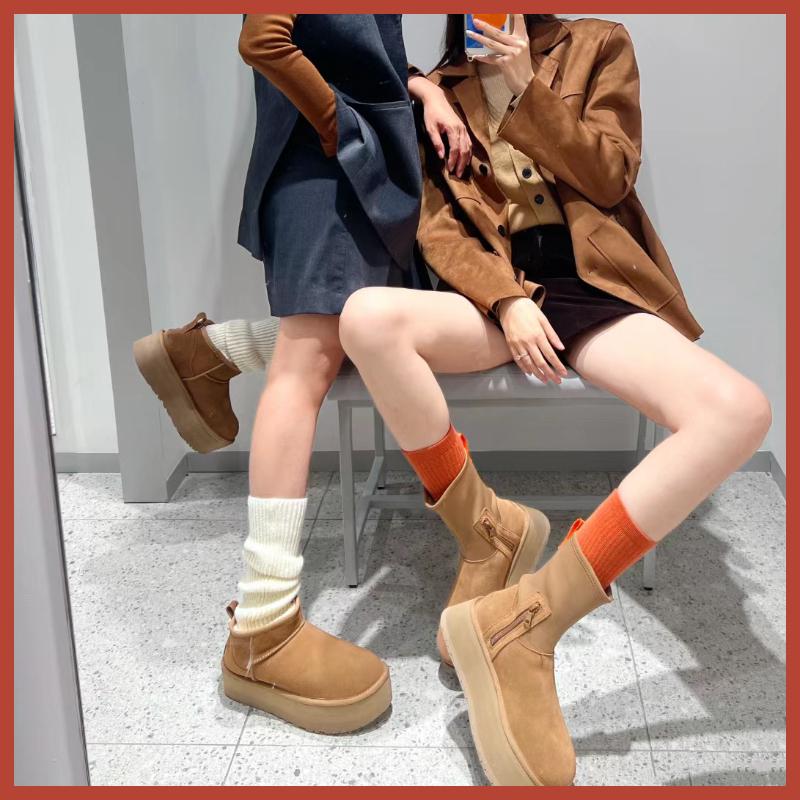 Módní tužkové sněhule na silné podrážce, nová módní mezipodešev z hovězí kůže, silná vlněná izolace, dámské sněhule