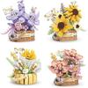 Flower Bouquet Building Decoration Bonsai Flower Basket Miniature Building Blocks Set, Artificial Flowers Building Toys Botanical Collection DIY