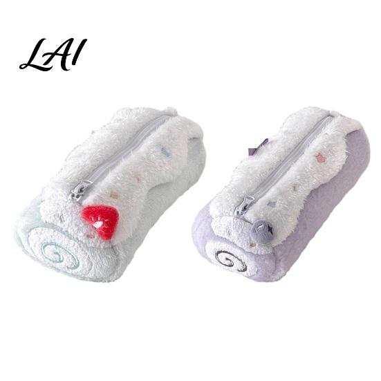 Plush Pencil Case Cake Roll Case Cute Makeup Bag Large Capacity Pen Durable Zipper Bag Pouch Soft Fluffy Stationery for Girls Novelty Dessert