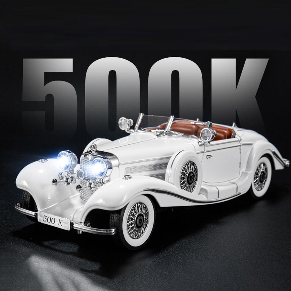 EEAO1 Large Scale 1:18 Benz 500K Classic Car Model Toy Shock Absorption Music Light Doors Opened Retro Vehicle Models Ornaments Gifts