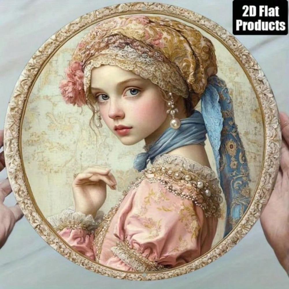 Vintage Rococo Oval Metal Wall Art Portrait for Living Room