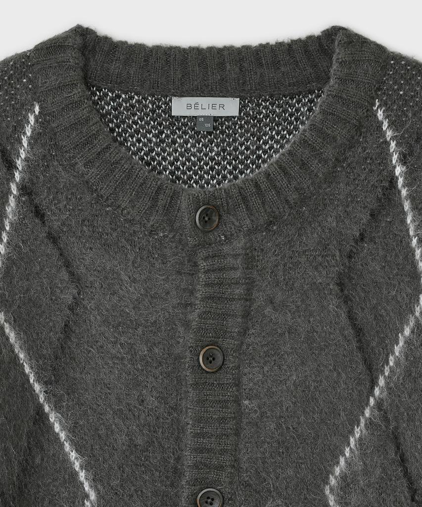 Belier Brushed Argyle Cardigan - Grey