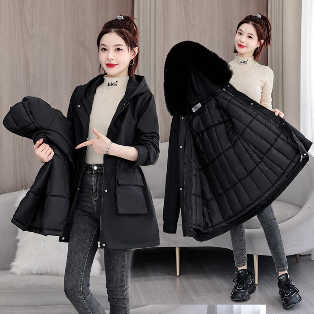 The New Women's Removable Liner, Piled and Thickened Pie Overcome the Cotton-padded Coat, Medium and Long Large Fur Collar Waist Cotton-padded Coat.