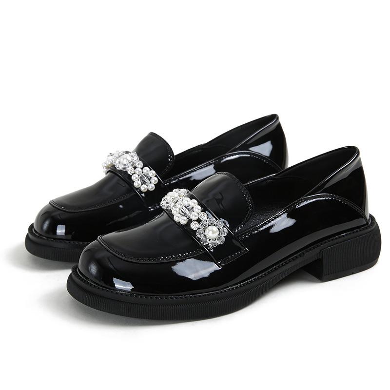 X6 Sommer 2025 runde Spitze Kristall dicker Absatz Mary Jane Schuhe Damenschuhe Retro Slipper