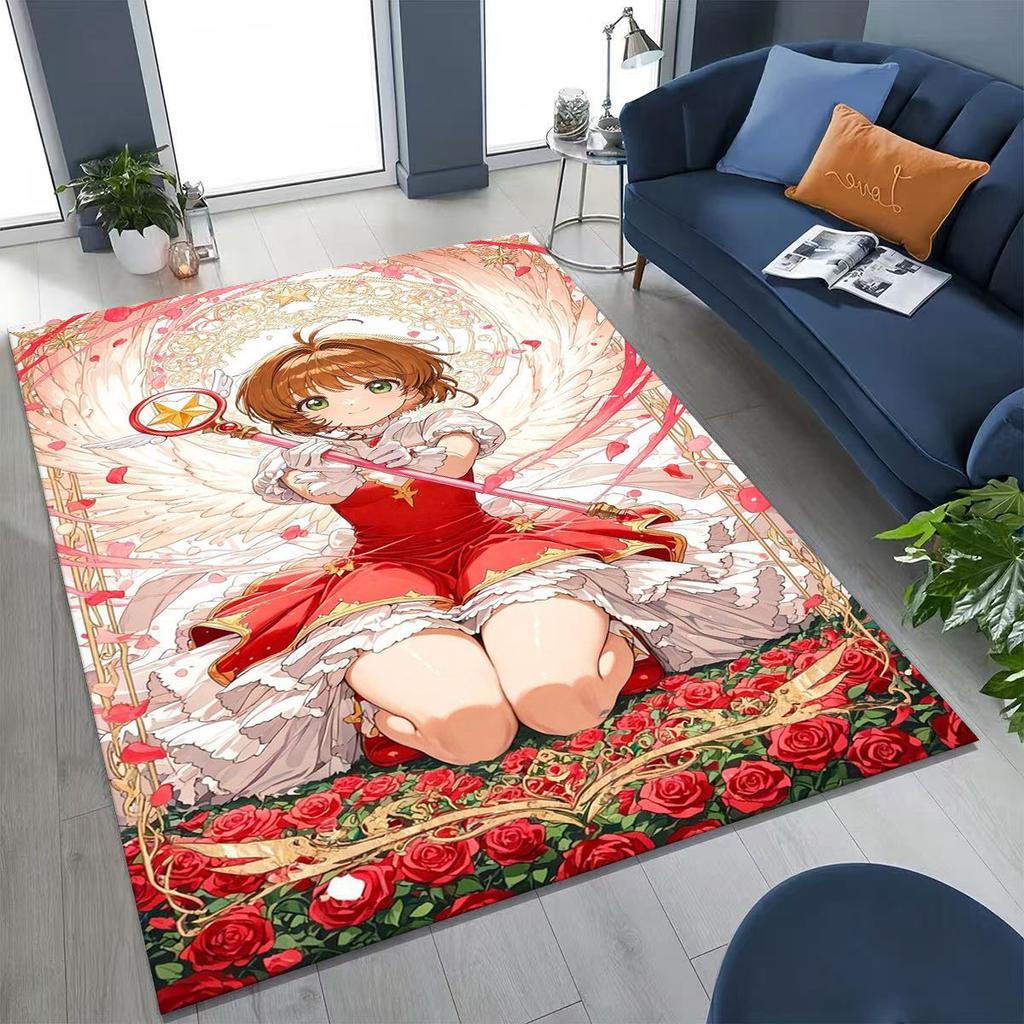 Cute Cartoon Card Captor Sakura Magic Girl Anime Art Rug for Bedroom Living Room Sofa Home Doormat Decor,Kids Non-slip Floor Mat