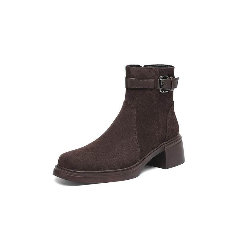 Krazing Pot Cow Suede Nubuck Round Toe Thick Heels Chelsea Boots Size 42 Zipper Women Keep Warm Ankle Boots