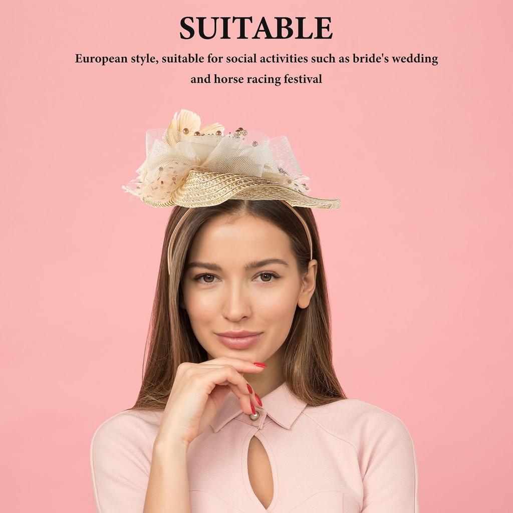 KALLORY Élégant Chapeau Fascinator pour Femmes, Coiffe de Mariée avec Voile en Tulle et Plumes, Accessoire de Cheveux Léger pour Fêtes, Mariages et Événements Spéciaux