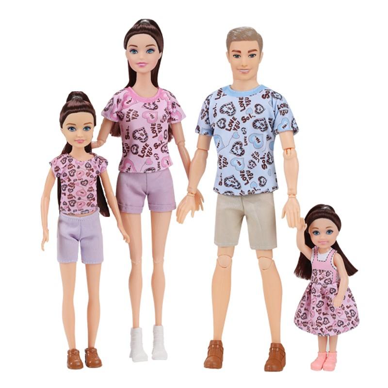 Dress 1/6 Up Doll Toy Fashion Family Doll Set Of 4 People Mom Dad Kids 30Cm Doll Full Set With Clothes Children Play House Toy