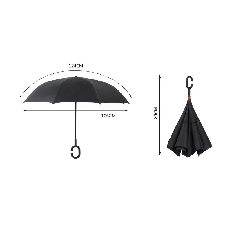 JPZYLFKZL Free Style Creative Long Shank Double Layer Inverted Umbrella Windproof Reverse C-Hook Male Golf Umbrella Reverse