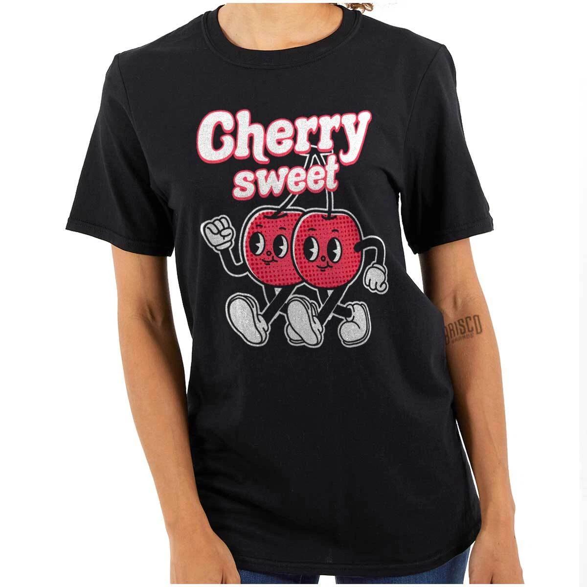 Vintage Retro Kawaii Cherry Sweet Cartoon Womens Graphic Crewneck T Shirt Tee XXXL