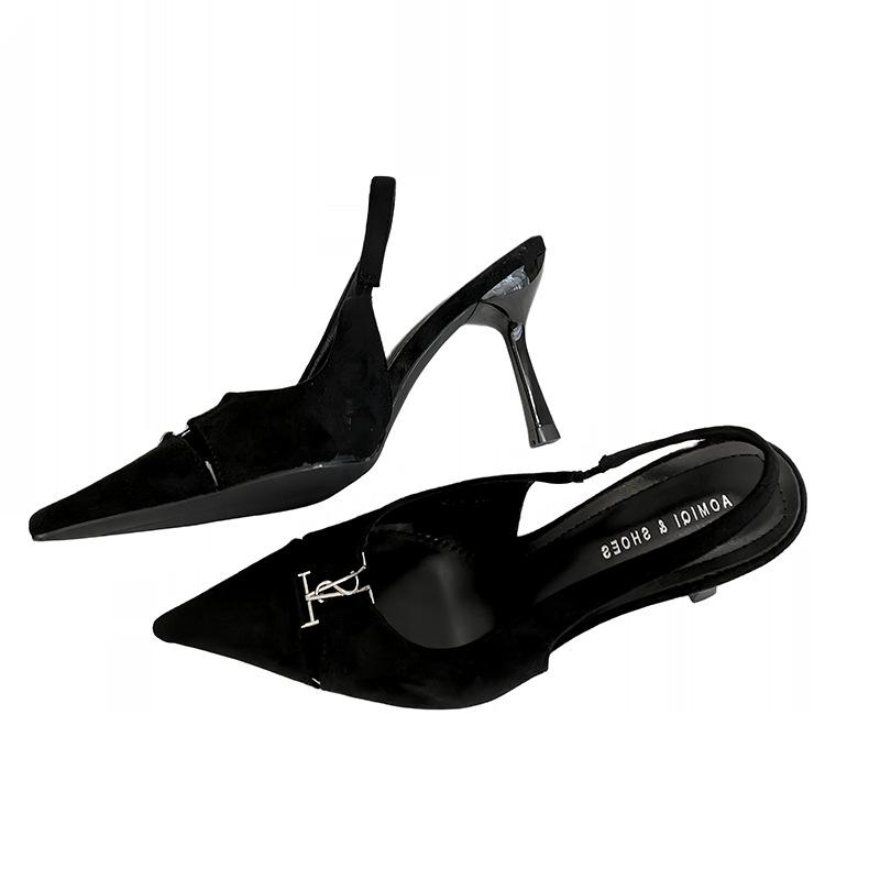 Elegant 2025 Black High-End Women's Pointed Toe High Heel Sandals