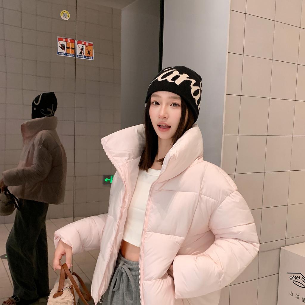 Maillard stand-up collar solid color thickened bread cotton clothes women's autumn and winter new commuter versatile short coat
