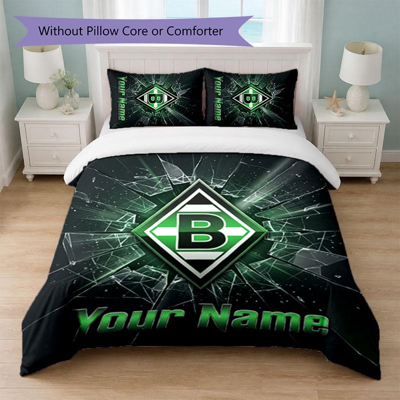 Borussia Mönchengladbach Custom Name Text Bedding Set 1 Duvet Cover+2 Pillowcases Soccer Logo Personalized Gift For Special Occasion Bedroom Decor
