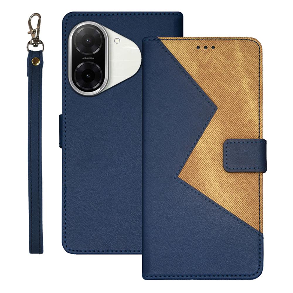 IDEWEI For Xiaomi Redmi A5 4G (171.7mm)/Poco C71 4G Case Card Slots Splicing Color Leather Phone Cover with Wrist Strap