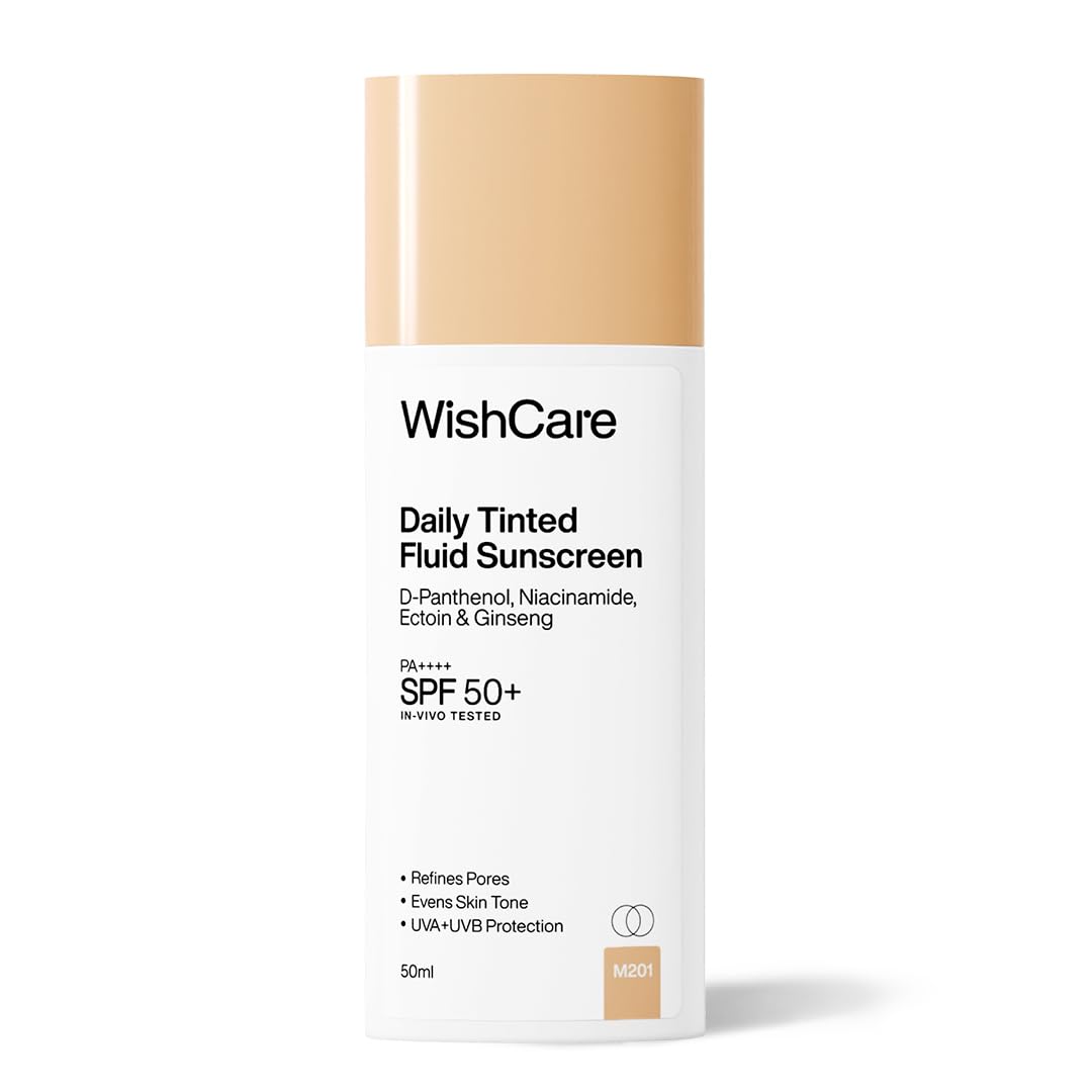 

WishCare Daily Fluid Tinted Sunscreen SPF50 PA++++ | M201 | Broad Spectrum Protection for all skin types| In-Vivo Tested Tinted Sun Screen | D-Pa