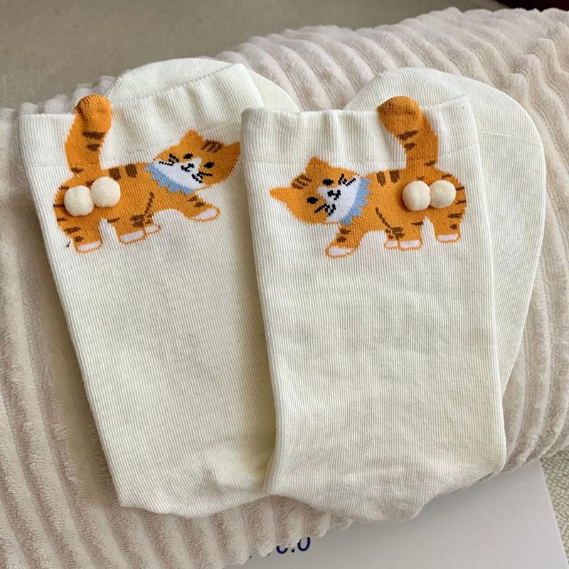 

1 пара Мультяшные Дышащие Принтованные Легкие На ощупь Многоэлементные Удобные Красочные Теплые Повседневные Милые Носки Яйцо Кот Дружелюбные к коже белый